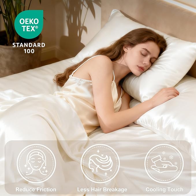 Love's cabin California King Satin Sheet Sets - 4 Piece Ivory Silky Sheets Bed Set with Deep Pocket, Luxury Silk Feel Satin Cal King Sheet Set (1 Flat Sheet,1 Fitted Sheet,2 Pillow Cases)