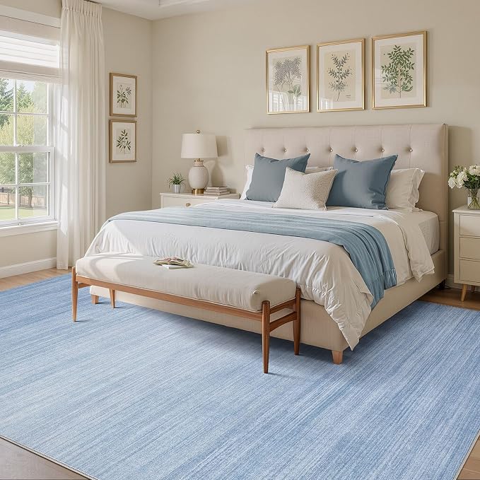 UERMEI 8x10 Washable Area Rug - Neutral Modern Abstract Living Room Rugs, Non-Slip Soft Large Indoor Floor Carpet for Bedroom Home Office & Under Dining Table Decor, Blue