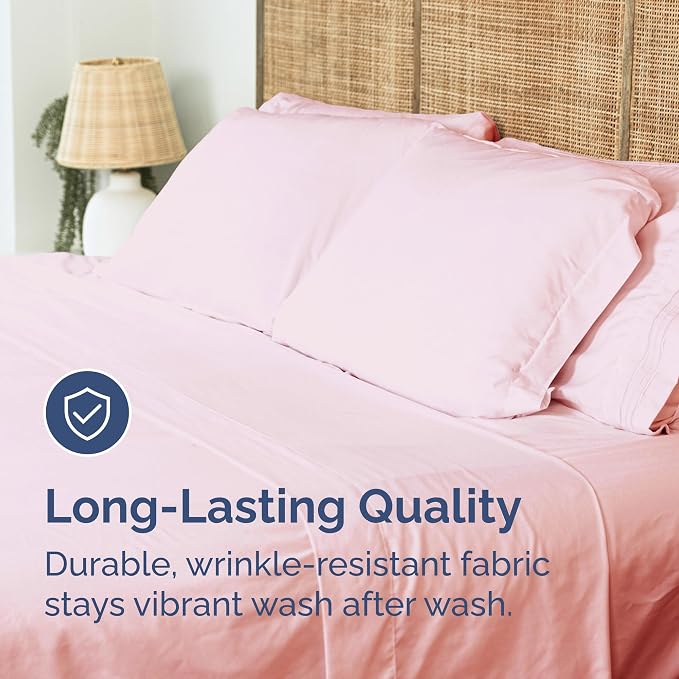 King Flat Sheet - Single Top Flat Sheet Only - Soft & Cooling - Baby Pink | Hotel Luxury Top Flat Sheet Only, Ultra-Soft, Breathable & Cooling, Fade & Wrinkle Free, Easy-Care, Stain & Shrink Resistant