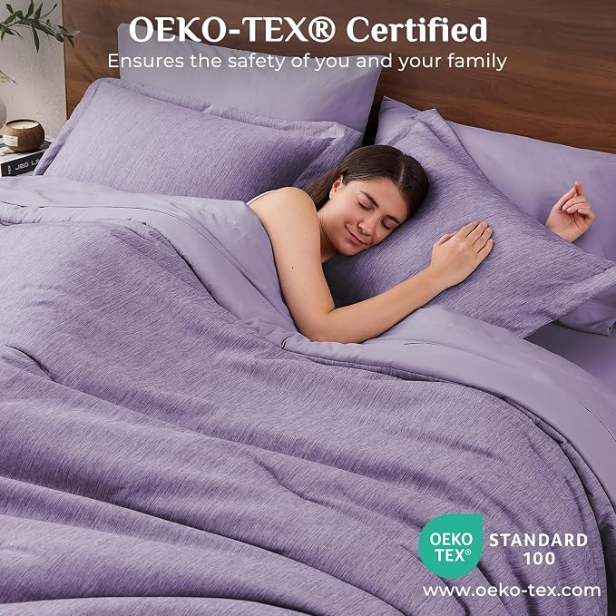 JOLLYVOGUE Purple Queen Comforter Set, Cationic Dyeing Bed in a Bag Queen 7 Pieces, Double-Tone Bedding Set with Down Alternative Comforter, Sheets, Pillowcases & Shams