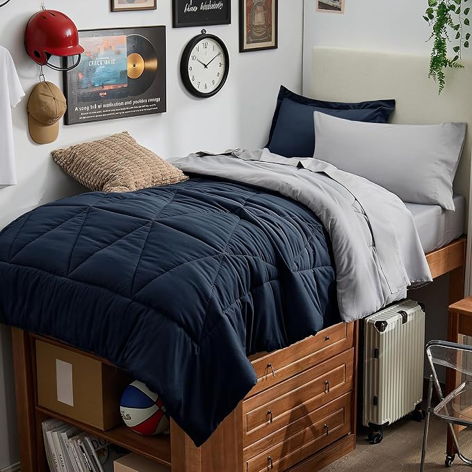 BEDELITE Twin XL Comforter Set 5 Pieces, Reversible Calm Blue Bed in A Bag | Soft All Season Down-Alternative Comforter, Sheets, Pillowcases & Shams, OEKO-TEX Certified Bedding for Drom Room, College