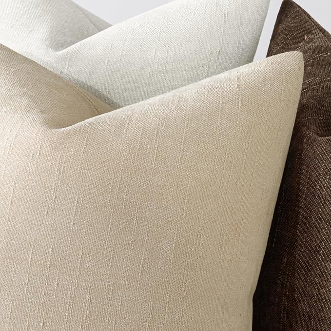 MIULEE Textured Chenille Throw Pillow Covers 20x20 Inch Beige Cement | Pack of 2 Decorative Soft Throw Pillows, Solid Textured Cushion Covers, Modern Home Decor for Couch Sofa Bedroom Living Room