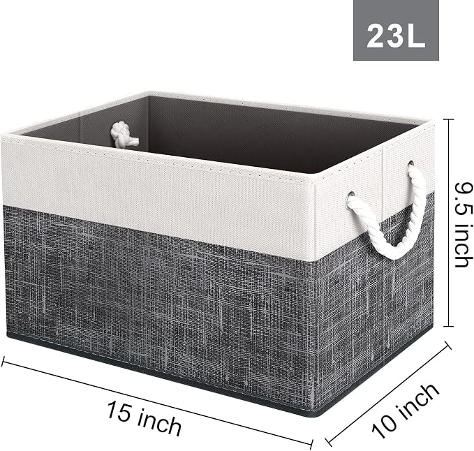 Storage Bins 6-Pack, Foldable Storage Baskets for Organizing Toys, Books, Shelves, Closet, Large Storage Box with Rope Handles, Sturdy Organizer Bins, White & Black