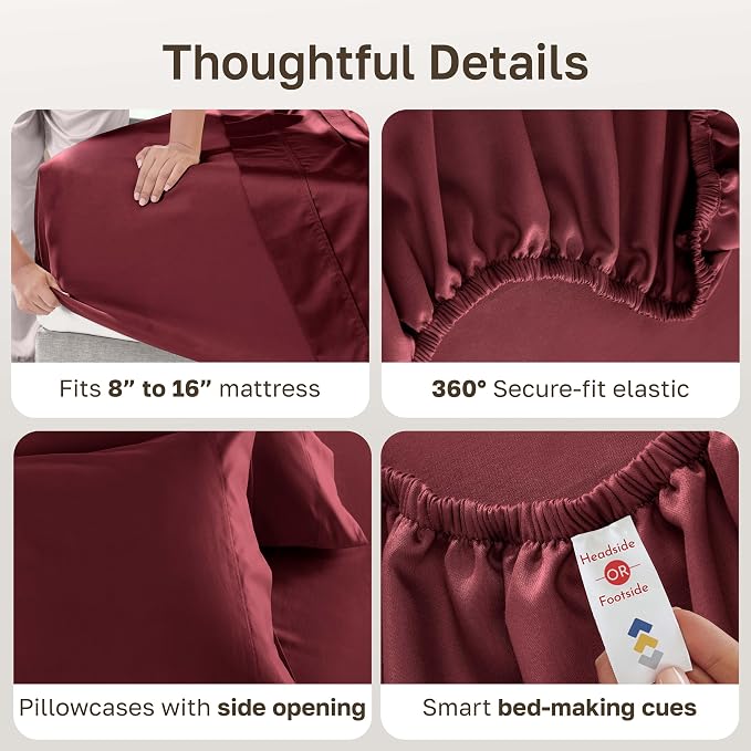 California Design Den Luxury 600 Thread Count King Size Sheets, Brick Red | 100% Cotton Sateen Backed by Good Housekeeping Seal, Soft & Smooth, 16" Deep Pocket, All-Around Elastic, Easy Care, 4 Pc Set