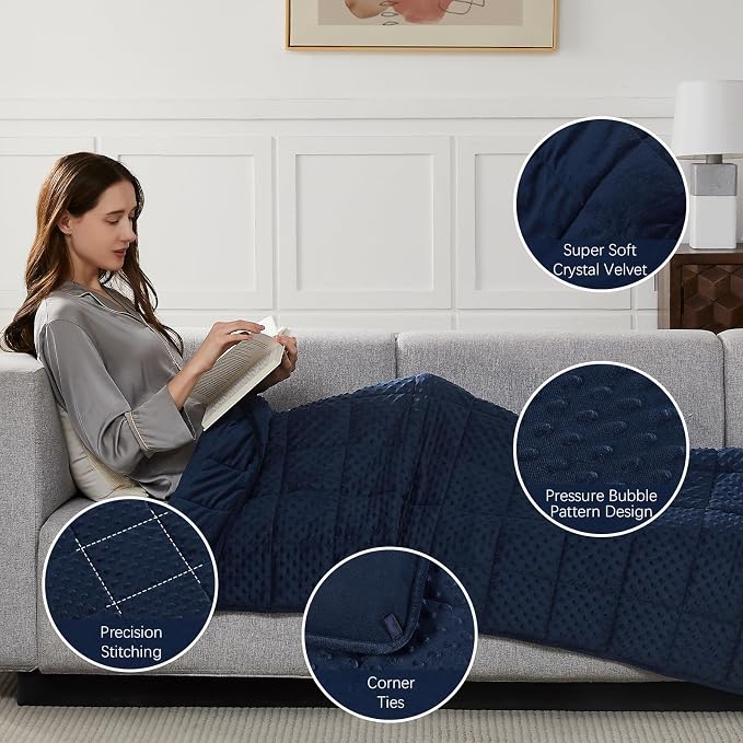 CuteKing Weighted Blanket - Weighted Blanket with Premium Glass Beads - Heavy Blanket Crystal Velvet for Comfort Sleep - Thick Blanket All Season (15lbs, 48"x72", Blue Bubble)