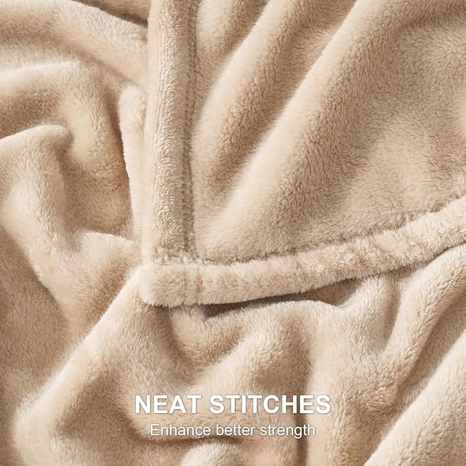 Hansleep Throw Light Camel Fleece Blanket, Soft Flannel Bed Blanket | Fuzzy Cozy Blanket 50x60 Inches, Multi-use for Bed, Sofa, Couch, Travel, Camping, All Season Warm Lightweight Cover