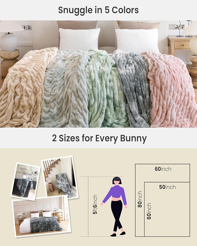 Ultra Soft Cozy Faux Fur Throw Blanket, Fuzzy Plush Thick Bubble Blanket, Luxury Fluffy Blanket for Couch, Sofa, Bedroom, and Living Room, 60x80 Inches,Tie-Dye Gray