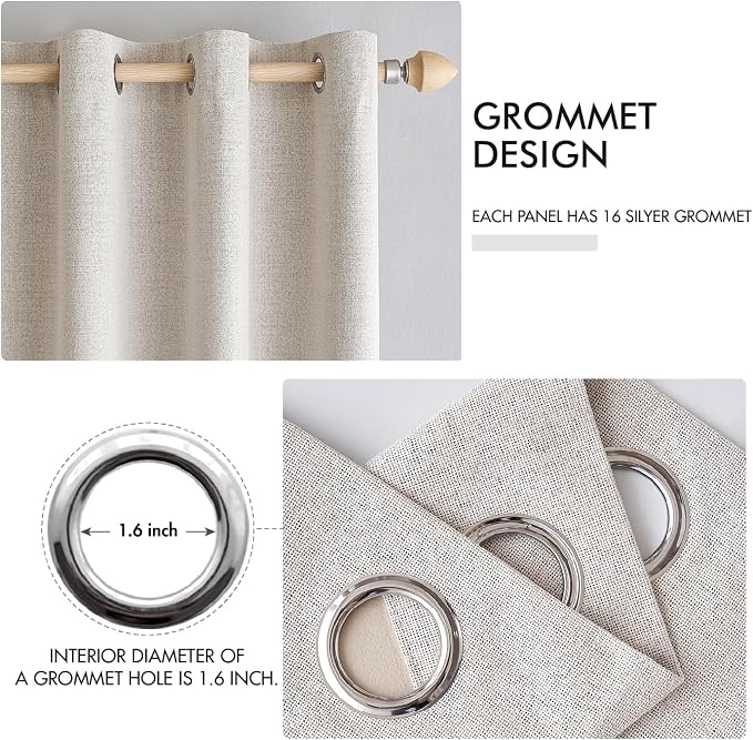 MIULEE Extra Wide 100% Blackout Linen Curtains for Bedroom 100x84 Ivory | Room Darkening, Light Blocking, Thermal Insulated, Grommet Top, Linen Textured, Window Curtains for Sliding Door, 1 Panel