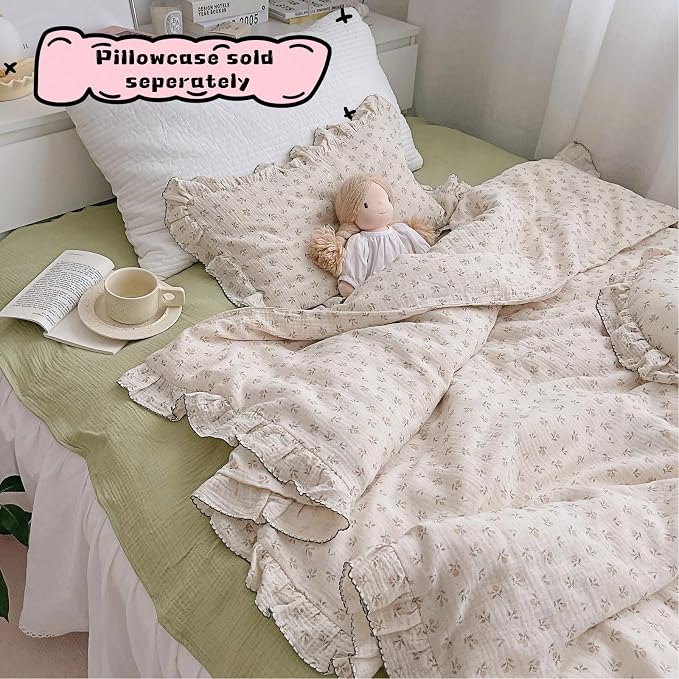 Girls Toddler Duvet Cover 47 x 59 Inch, Soft Muslin Cotton Crib Duvet Covers for Summer Quilt Cover Toddler Baby Bedding Gift, Sprout Print (No Pillow Shams)