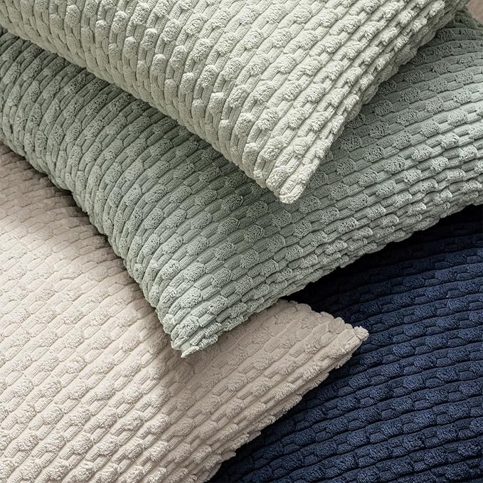 MIULEE Decorative Throw Pillow Covers 18x18 Navy Blue Textured Corduroy | Pack of 2 Striped Pillow Covers Modern Farmhouse Coastal Home Decor for Couch Bed Sofa Living Room