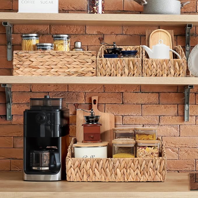 Pantry Baskets for Organizing, Wicker Basket Shelf Storage | Handwoven Pantry Organizers and Storage with Built-in Handles, Laundryroom Organization Storage Bins for Snack Cans