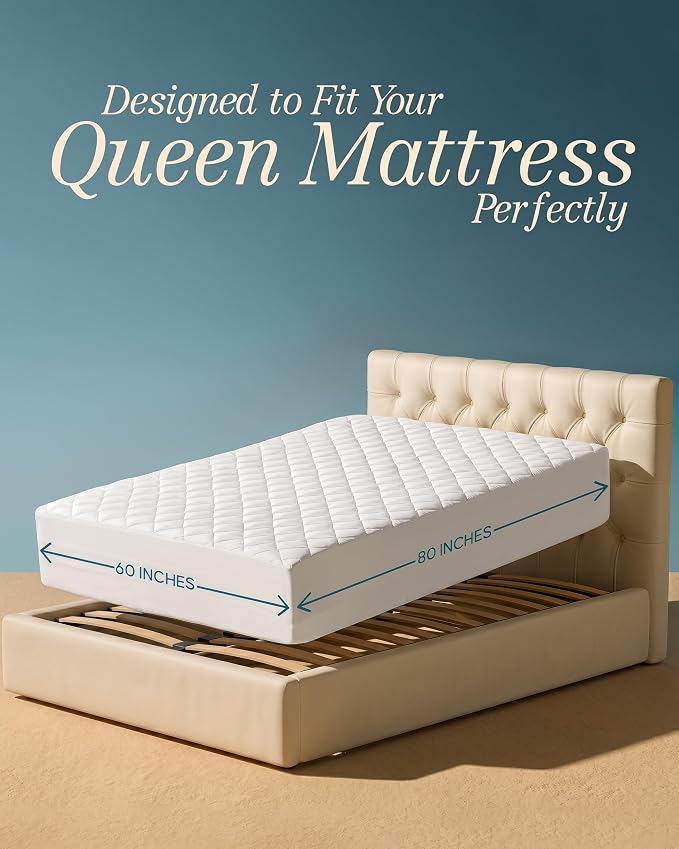 Quilted Fitted Mattress Pad, Queen Mattress Protector Topper with Deep Pocket Stretches up to 16 Inches, Machine Washable Mattress Cover by Utopia Bedding (White) | Soft Breathable Fitted Mattress Cover, Noiseless, Deep Pockets & Machine Washable for H...