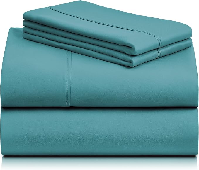 LuxClub 4 PC Queen Sheet Set, Breathable Luxury Bed Sheets, Deep Pockets 18" Wrinkle Free Cooling Sheets Machine Washable Hotel Bedding Silky Soft - Teal Queen | LuxClub Silky Fitted Sheet & Pillowcase Sets, Breathable Hotel Luxury Bedding for Mattress...