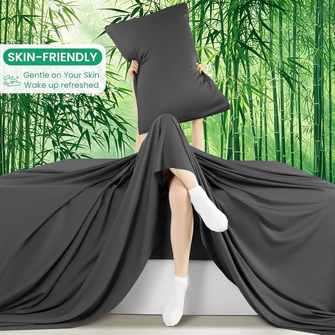 SONORO KATE 100% Viscose Derived from Bamboo_Sheets King Size,4PC | Cooling Bed Sheets for Hot Sleepers,Soft Breathable & Silky,16" Deep Pocket,Luxury Hotel Bedding,Black
