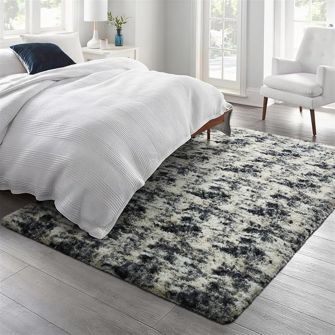 Ophanie 6x9 Black Gold and Grey Area Rugs for Living Room,Large Dark Black Gold Fluffy Shag Fuzzy Plush Soft Carpets,Floor Shaggy Rugs for Bedroom,Carpet for Dorm Decor with Over 99 pcs Pile fibers