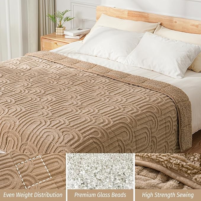 Fleece Weighted Blanket Queen 20 lbs, Brown Sherpa Heavy Blankets | 60" x 80", Adults Jacquard Knitted Throw for Better Sleep and Relaxing, Comfort Fluffy Cozy Warm Chunky Ultra Soft
