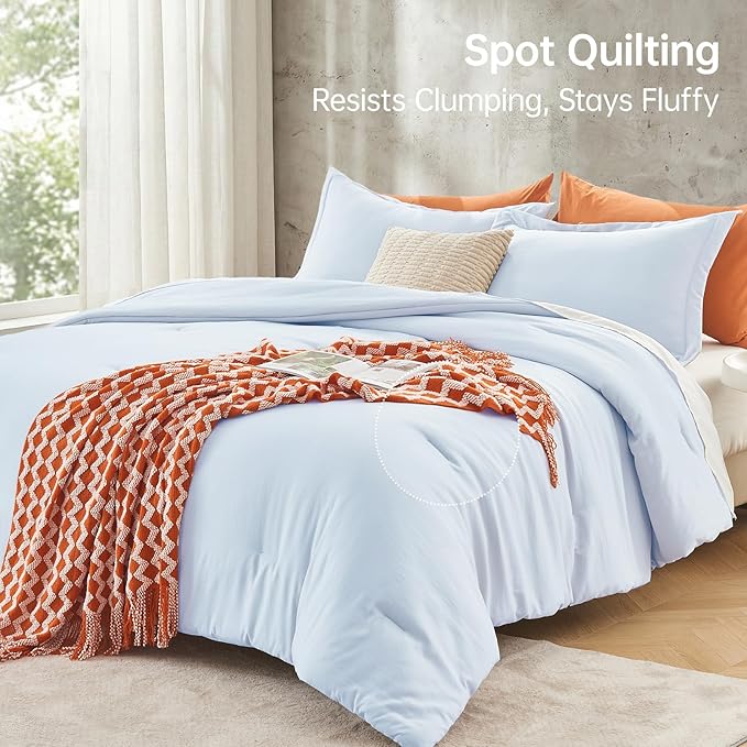 Queen Comforter Set, All Season Ultra Soft Down Alternative Bedding - 3 Piece Lightweight Bed Set Includes 1 Comforter (90"x90") and 2 Pillow Shams (20"x26"), Light Blue