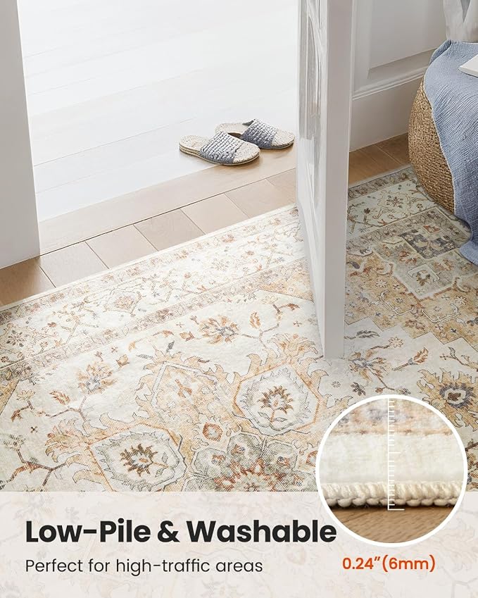 Amada Large 10x14 Washable Area Rug for Living Room, Beige, Boho Vintage | Machine Washable, Low-Profile Pile, Soft Texture, Stain-Resistant Surface, OEKO-TEX Certified, Non-Slip Backing, for Bedroom