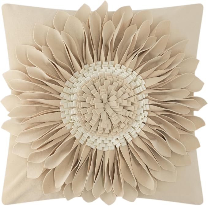 OiseauVoler Elegant 3D Flower Decorative Throw Pillow Covers 18x18 Inch Tan | Vintage Floral Pillow Cases Covers Easy Care Machine Washable For Home Sofa Bed Living Room Farmhouse Taupe Earth Tone Colors