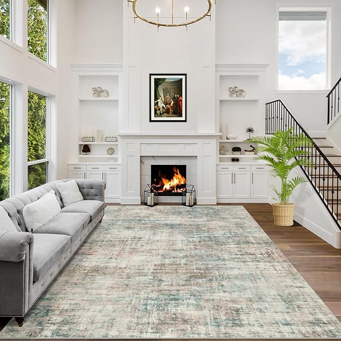4x6 Area Rugs for Living Room: Washable Abstract Multi Color Badroom Carpet | Non-slip TPE backing makes this washable soft low-pile rug safe & durable, Pet-friendly decor for dining room,nursery,office