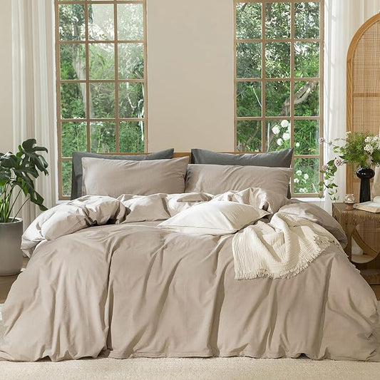 MooMee Duvet Cover Set 100% Washed Cotton Linen Like Oversized King | Relaxed Linen-like Texture. Soft, Breathable & Long-lasting Comfort. Lightweight. Hidden Zipper with 8 Interior Corner Ties