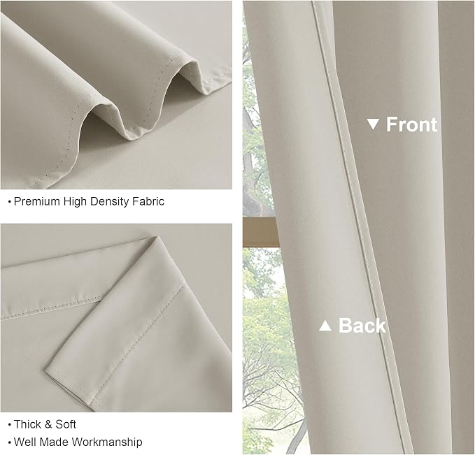 PONY DANCE Cream Blackout(75%,Not 100%) Curtains 63 inch Long for Bedroom | Ivory Rod Pocket Thermal Insulated Room Darkening Living Room Privacy Window Drapes for Nursery, 42 x 63 inch, 2 Panels