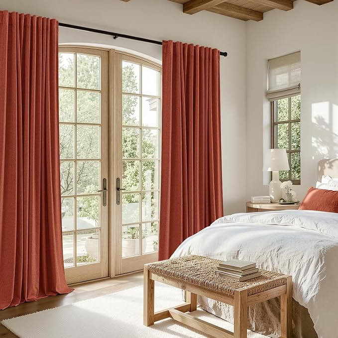 MIULEE Fall 100% Blackout Linen Curtains for Bedroom 40W x 90L Terracotta | 2 Panels, 90 inches Long, Thermal Insulated, Room Darkening, Black Out Drapes for Living Room, Back Tab Rod Pocket