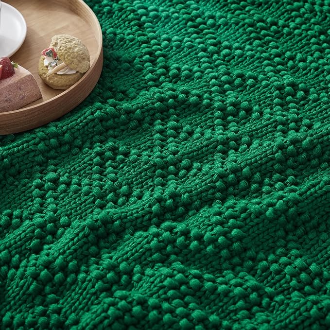 Anysay Knitted Weighted Blanket for Adult, Chunky Knit Throw 40''*60'' 7lbs | Cooling Weighted Blanket for Sleep Breathable Machine Washable Fall Heavy Blanket for Room Decor(Green)