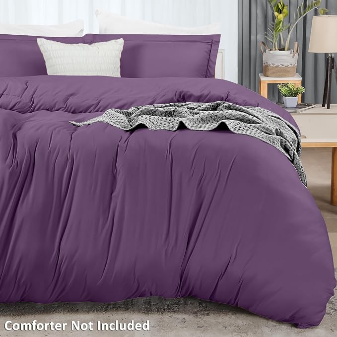 Duvet Cover King, 3 PC Cotton Like Polyester With Zipper Closure, Eggplant | Extra Soft and Breathable, Wrinkle & Fade Resistant, Includes Duvet Cover and 2 Pillow Shams, Comforter Not Included, OekoTex