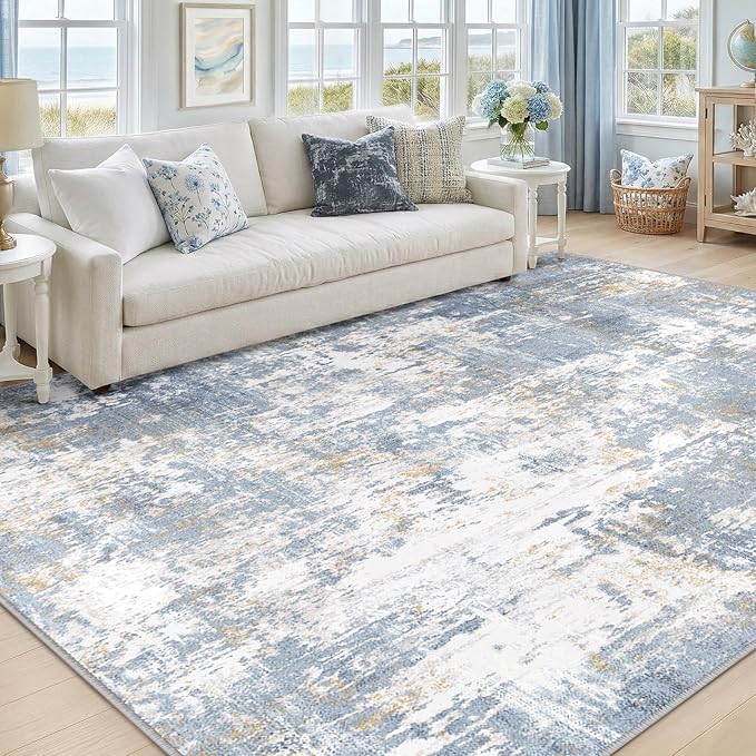 RELEANY Washable 8'x10' Abstract Area Rug for Living Room Light Blue | Carpet for Bedroom, Kitchen, Office, Hallway and Entryway, Printed Pattern, Non‑Slip, Soft, Stain‑Resistant, Easy to Clean