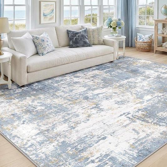 RELEANY Washable 8'x10' Abstract Area Rug for Living Room Light Blue | Carpet for Bedroom, Kitchen, Office, Hallway and Entryway, Printed Pattern, Non‑Slip, Soft, Stain‑Resistant, Easy to Clean