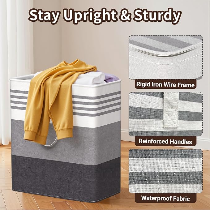 WOWBOX 2 Pack Laundry Baskets, Collapsible Dirty Clothes Laundry Hampers | with Reinforced Handles, Waterproof Coating, 2 Pack for Clean & Dirty Clothes, for Bedroom, Bathroom, Dorm (100L Grey)