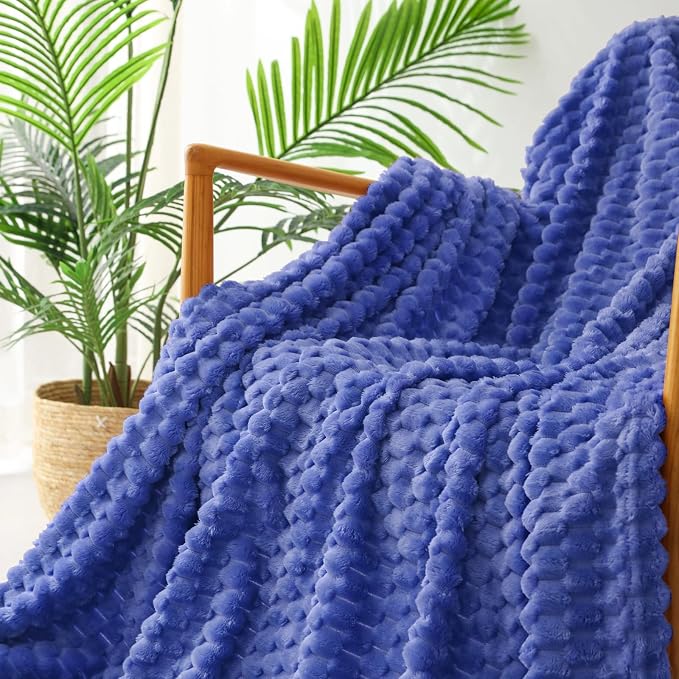 Exclusivo Mezcla Large 3D Fleece Throw Blanket for Couch, Cobalt Blue | Extra Soft Fuzzy Plush Lightweight Throws, Cozy Fluffy Decorative Blankets for All Seasons, 50x70 Inches