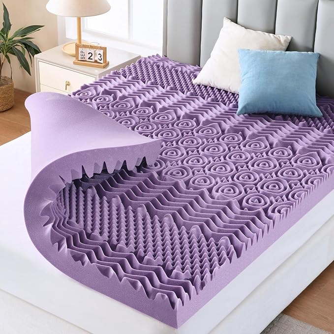 MUXHOMO 3 Inch Full Size Mattress Topper, 7-Zone Gel Infused Mattress Topper, Egg Crate Memory Foam Bed Pad, CertiPUR-US and Oeko-TEX Certification (54"×75", Lavender)
