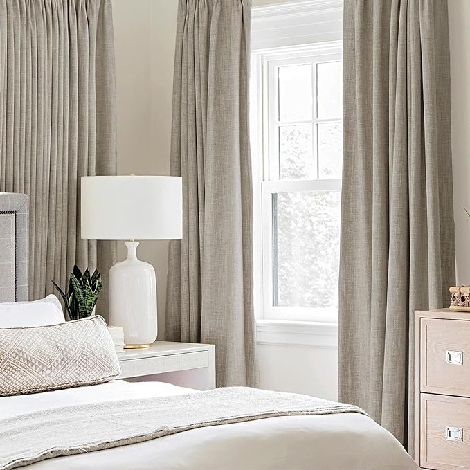 MIULEE 100% Blackout Linen Curtains for Bedroom 52x96 Inches Pebble Taupe | Room Darkening, Light Blocking, Thermal Insulated, Grommet Top, Linen Textured, Window Curtains for Living Room, 2 Panels