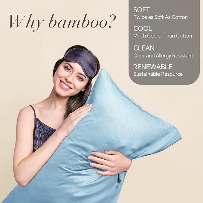 BEDELITE Body Pillow Pillowcase, Rayon from Bamboo, Blue, 20"x54" | Cooling and Breathable Body Pillow Cover for Hot Sleepers & Night Sweats, Silky Soft Full Long Pillow Case, Envelope Closure