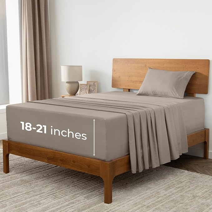 Mellanni Iconic 3-Piece, Ultra Soft Sheet Set (Twin XL, Tan) | 10M+ Sleepers. Lab-tested: Sleeps Cool, Stays Bright, Strong, Smooth. Good Housekeeping Best Bedding, 7 yrs running.