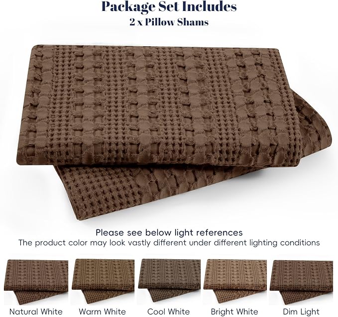 PHF 100% Cotton Waffle Pillow Shams Queen Size, 2 Pack 20" x 30" Soft Skin-Friendly Pillowcases, No Filling, Aesthetic Woven and Breathable Waffle Weave Pillow Case Covers for Bed, Chocolate