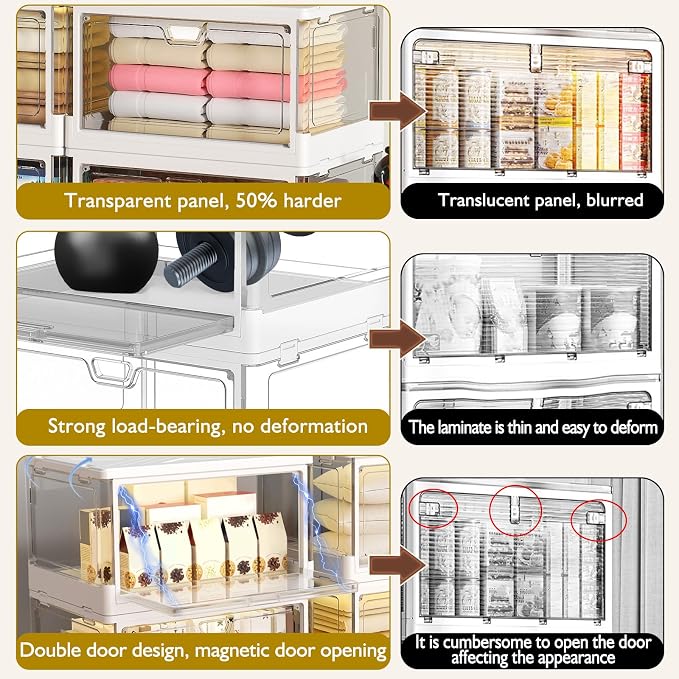 Kmiectse Clear Storage Bins with Lids 3 Pack 【Stackable & Sturdy】 | Plastic Multifunctional Folding Storage Bins for Bedroom, Living Room, Study,Room, 23 QT Folding Box with Magnetic Door