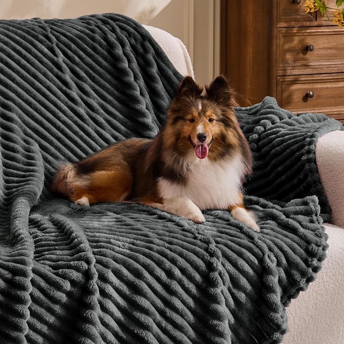 BEDELITE 3D Ribbed Charcoal Grey Fleece Twin Blanket for Couch, 60x80 Inch | Soft Warm Fluffy Blanket for Bed Sofa College Dorm Room Decor, Luxury Cozy Plush Birthday Gifts for Women Girls, Lightweight