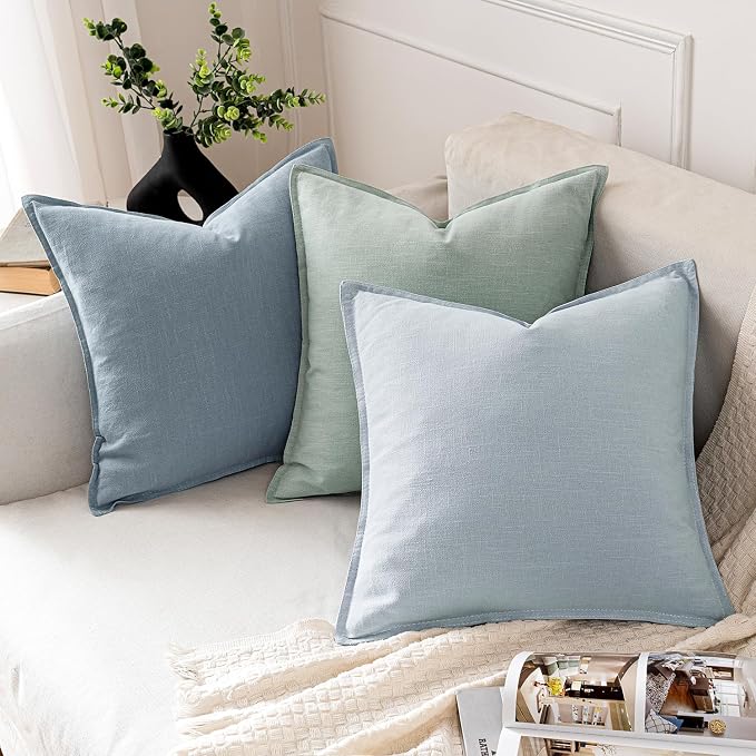 MIULEE Decorative Linen Euro Sham Pillow Covers 24x24 Blue Grey | Boho Farmhouse Neutral Couch Throw Pillows for Bed, Pack of 2 Accent Coastal Modern Pillowcases, Sofa Livingroom Home Decor