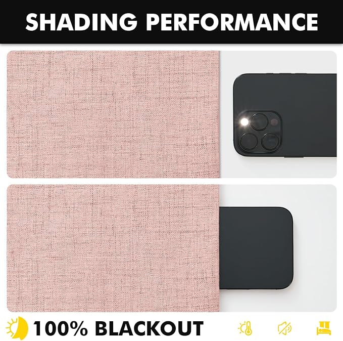 MIULEE 100% Blackout Linen Curtains 42 x 84 Inch Blush Pink 2 Panels | Thermal Insulated, Room Darkening Drapes for Bedroom Living Room, Back Tab Rod Pocket Pinch Pleated, Solid Luxury Decor