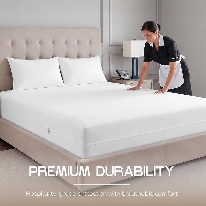 Bulk 10-Pack King Size Hotel Mattress Encasement 100% Waterproof, 12" Deep | White, Commercial, Resorts, Motels & Institutional Use, Zippered 6-Sided Mattress Protector