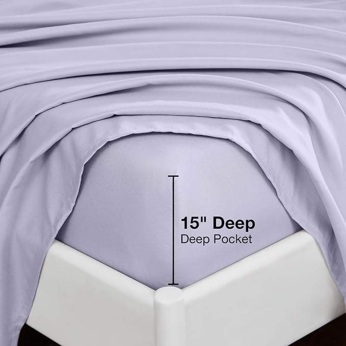 Softan Microfiber King Sheet Set with Non-Slip Corner Straps, Voilet | 15" Deep Pocket Fitted Bed Sheets, Double Brushed Microfiber, Sheets & Pillowcase for All Season