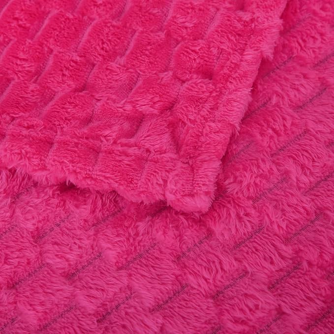 Puncuntex Hot Pink Throw Blanket 50"×60" Gifts for Mom Fuzzy 3D Jacquard (Pack of 2)