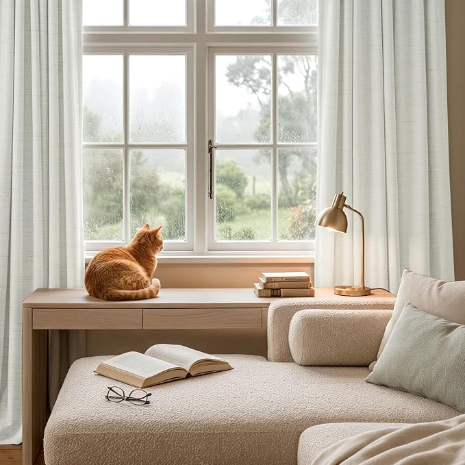 RYB HOME Ivory White 100% Blackout Curtains for Bedroom, Linen Drapes Back Tab&Rod Pocket, Thermal Insulated Privacy Assurd Curtains for Sliding Glass Doors/Dining/Living Room, W52 x L90, 2 Panels