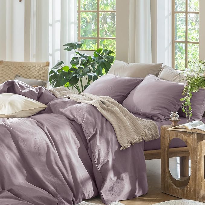 MooMee Duvet Cover Set 100% Washed Cotton Linen Like Oversized Queen | Relaxed Linen-like Texture. Soft, Breathable & Long-lasting Comfort. Lightweight. Hidden Zipper with 8 Interior Corner Ties