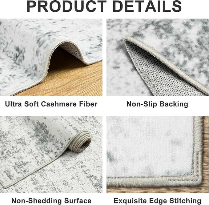 PLHXFR Area Rug Living Room: 4x6 Modern Abstract Washable Carpet Grey | For Bedroom Dining Room Farmhouse Nursery Home,Machine washable,Non Slip,Large Soft Neutral,Stain Resistant, Indoor Floor