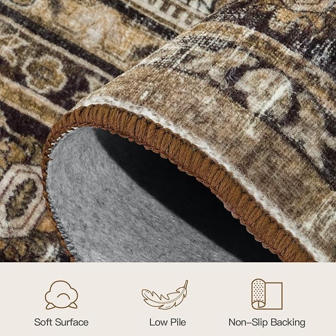 10x14 Area Rugs for Living Room, Non-Slip Washable Brown Large Carpet | Soft Area Rugs for Bedroom, Dining Room, Home Office Indoor Nursery, Stain Resistant, Low Pile, Vintage Distressed Rug