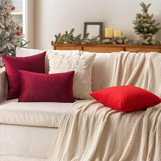 MIULEE Velvet Throw Pillow Covers 20x20 Inch Pack of 2 Wine Red | Soft Solid Decorative Pillow Covers, Modern Luxury Home Decor, for Couch Chair Sofa Bedroom Livingroom
